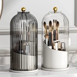 Rotary Makeup Brush Holder - 360° Rotating Cosmetic Storage Box With Cover